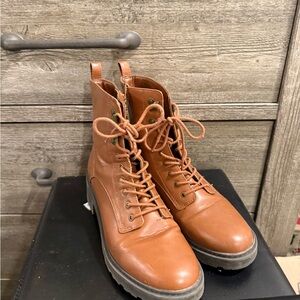 Tan Leather Lace-Up Combat Boots